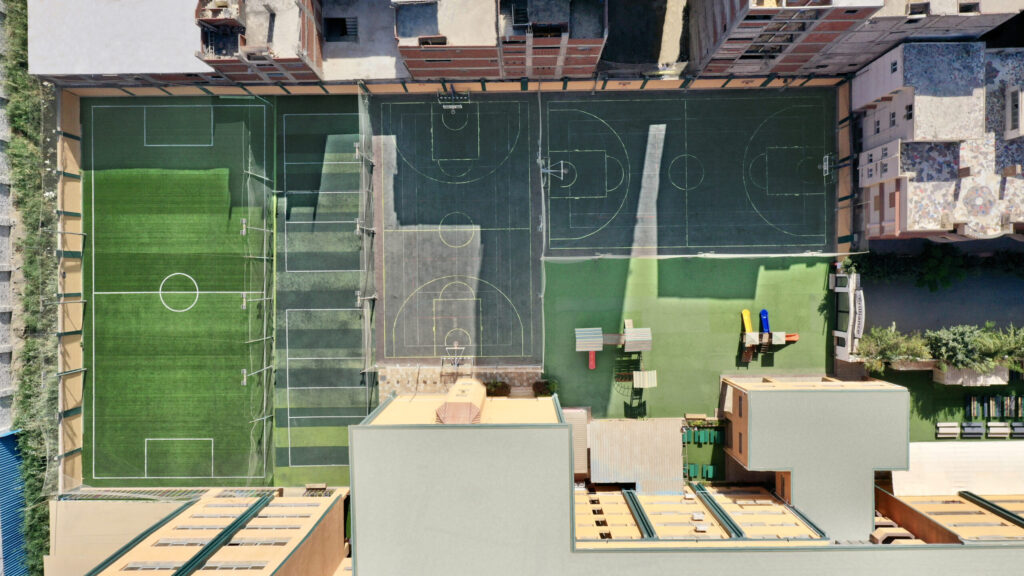 Aerial view of Brilliance Academy campus sports facilities